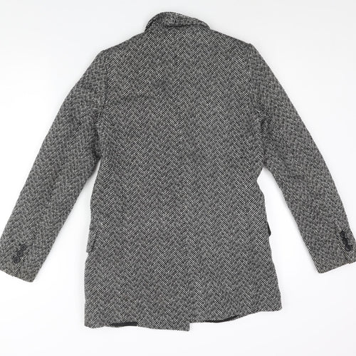 H&M Womens Black Herringbone Polyester Jacket Blazer Size 8