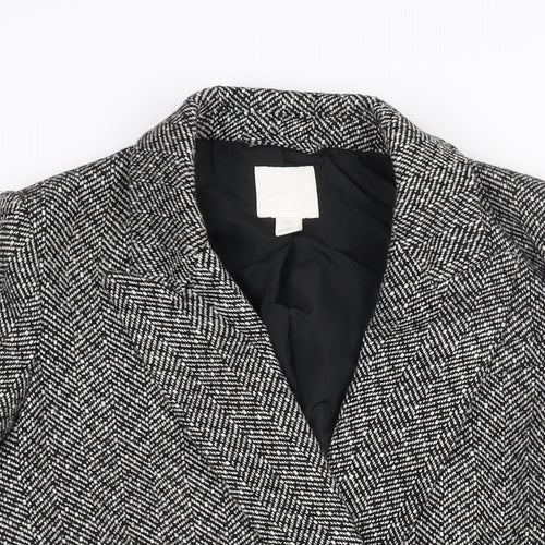 H&M Womens Black Herringbone Polyester Jacket Blazer Size 8