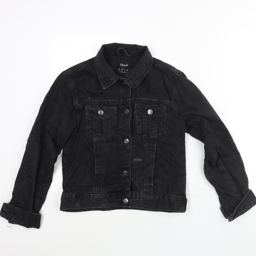 Denim & Co. Womens Black Jacket Size 10 Button - Distressed