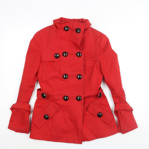 Zara Womens Red Trench Coat Coat Size S Button - Double Breasted