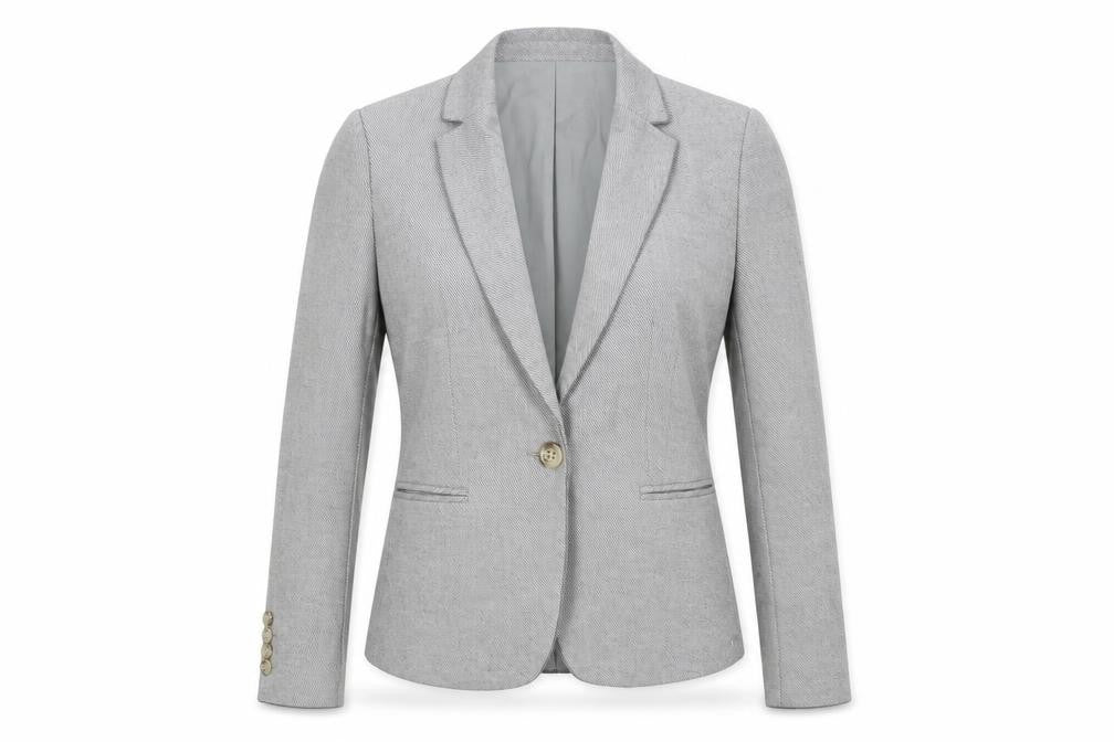 Front view of Ann Taylor women’s grey jacket blazer, size UK 4, button