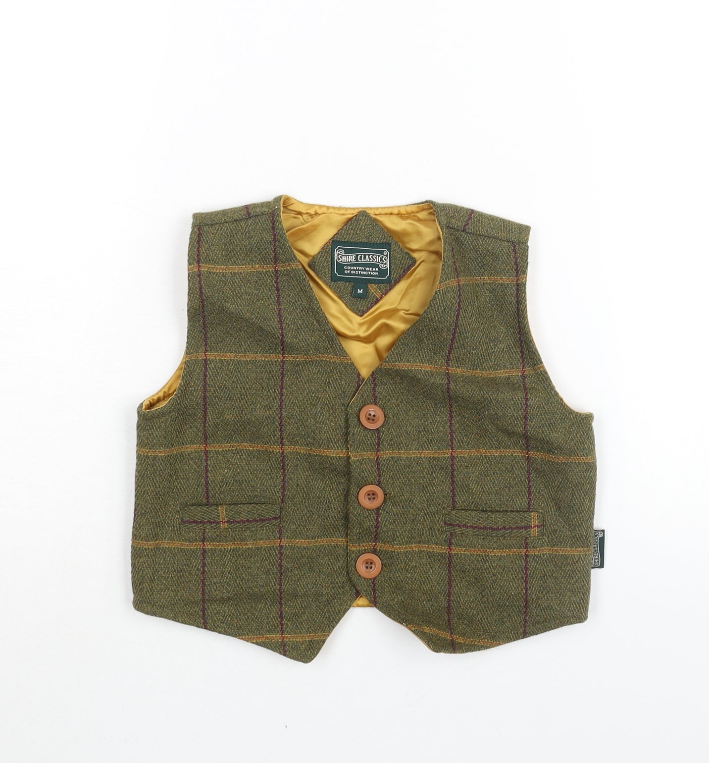Shire Classics Boys Green Check Jacket Waistcoat Size M Button