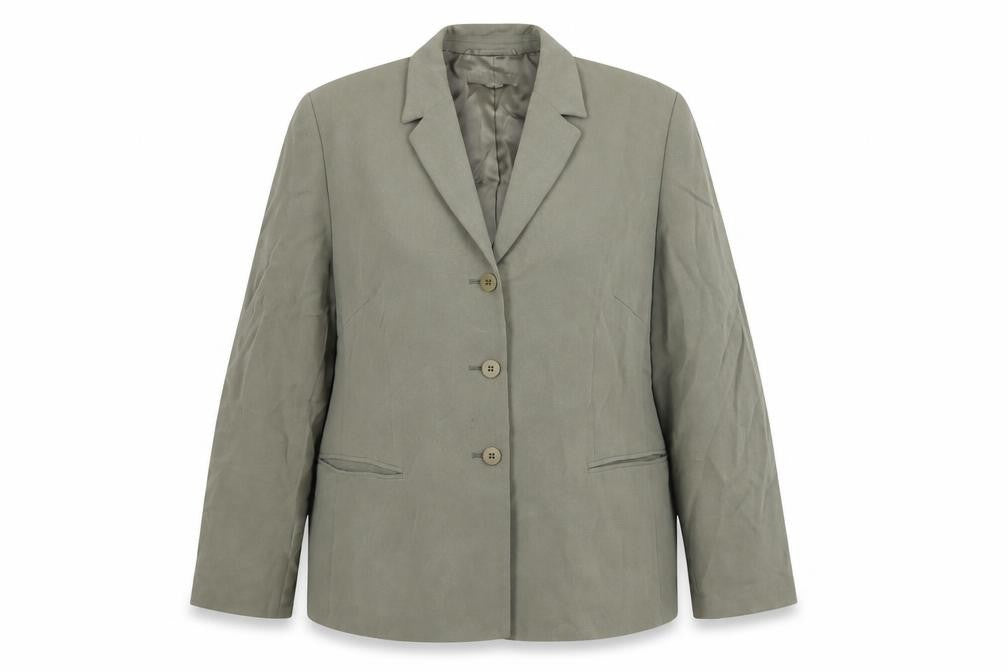 Front view of Planet women’s grey silk jacket suit jacket, size UK 16