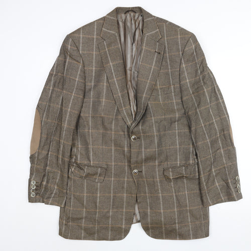 BARUTTI Mens Brown Check Wool Jacket Suit Jacket Size 44 Regular - Elbow Pads