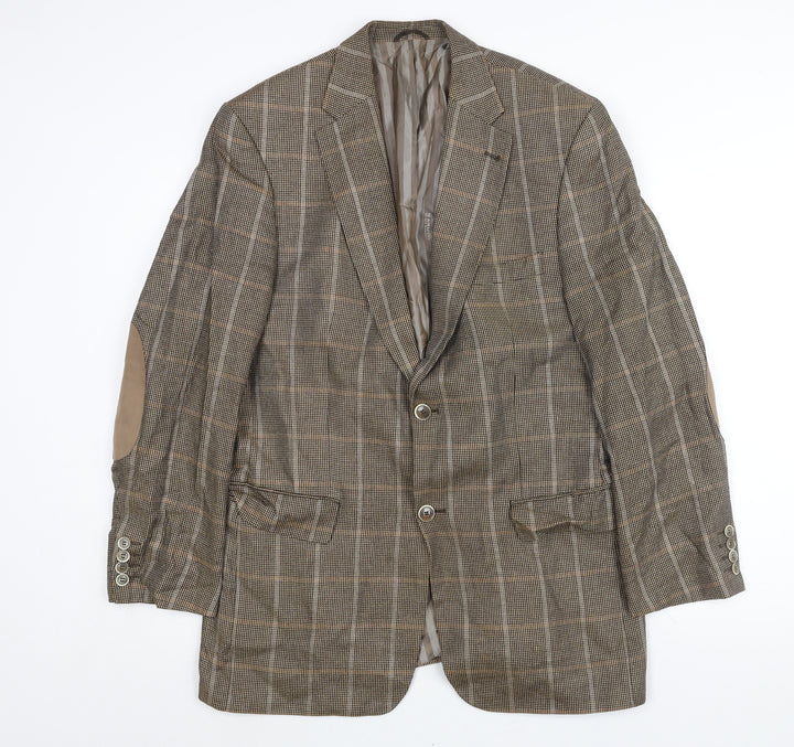BARUTTI Mens Brown Check Wool Jacket Suit Jacket Size 44 Regular - Elbow Pads