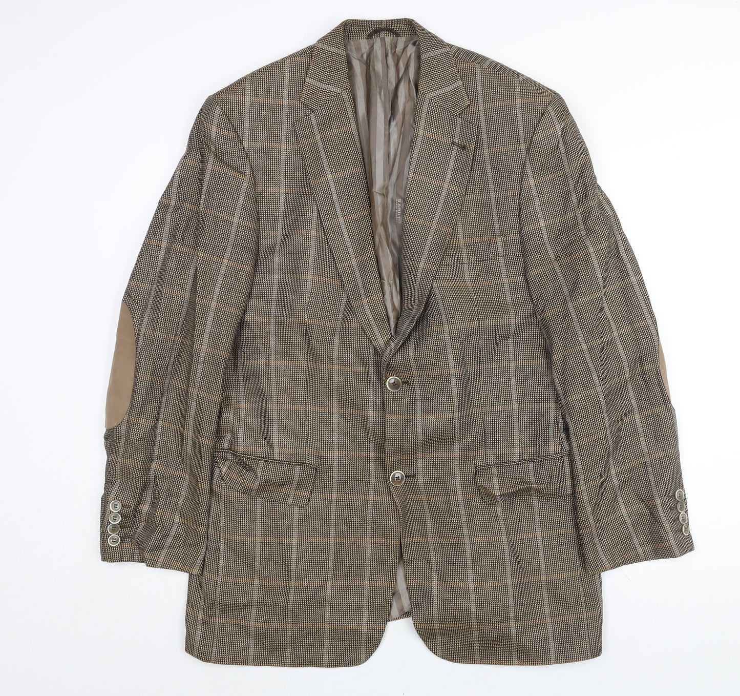 BARUTTI Mens Brown Check Wool Jacket Suit Jacket Size 44 Regular - Elbow Pads