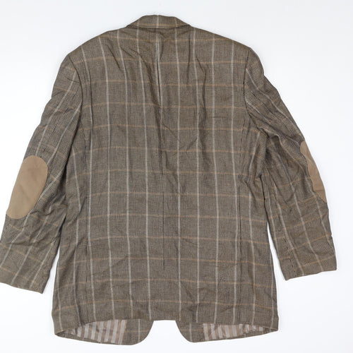 BARUTTI Mens Brown Check Wool Jacket Suit Jacket Size 44 Regular - Elbow Pads
