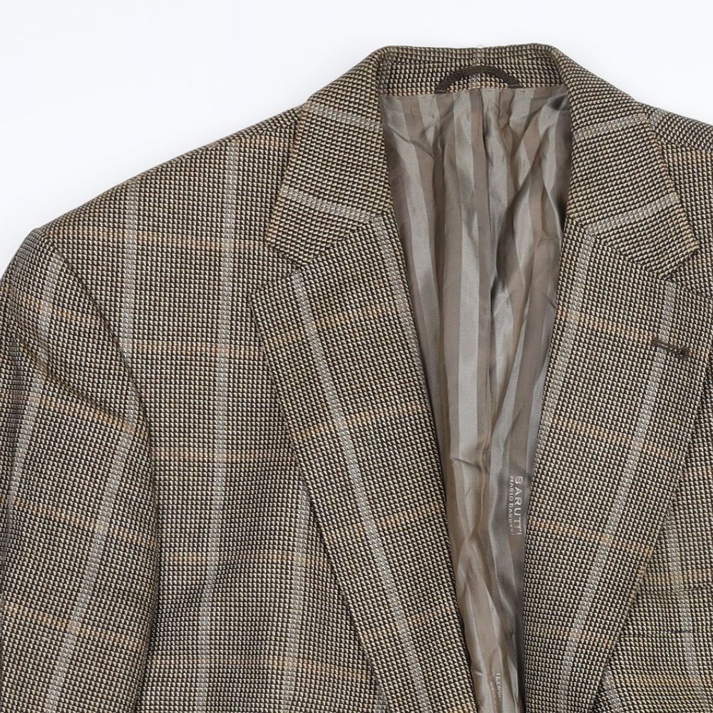 BARUTTI Mens Brown Check Wool Jacket Suit Jacket Size 44 Regular - Elbow Pads