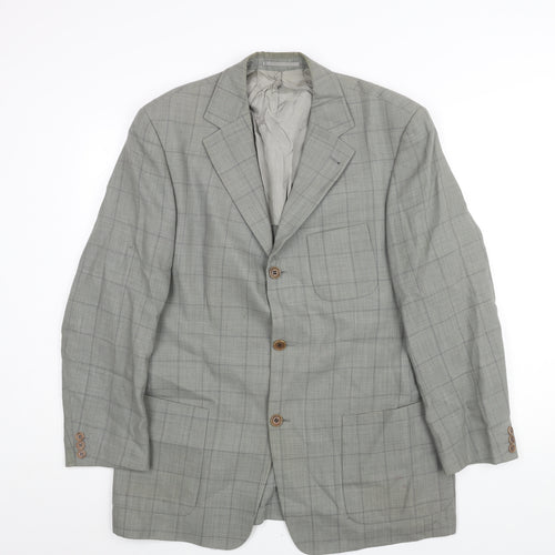 Boss Mens Grey Check Wool Jacket Suit Jacket Size 44 Regular