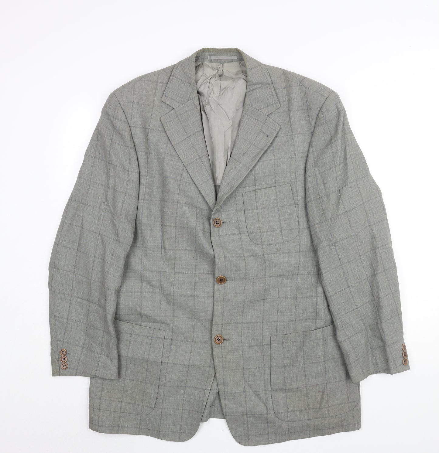 Boss Mens Grey Check Wool Jacket Suit Jacket Size 44 Regular
