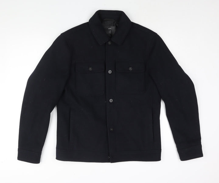 Marks and Spencer Mens Blue Pea Coat Coat Size M Button