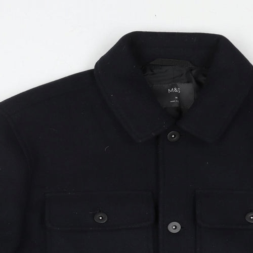 Marks and Spencer Mens Blue Pea Coat Coat Size M Button