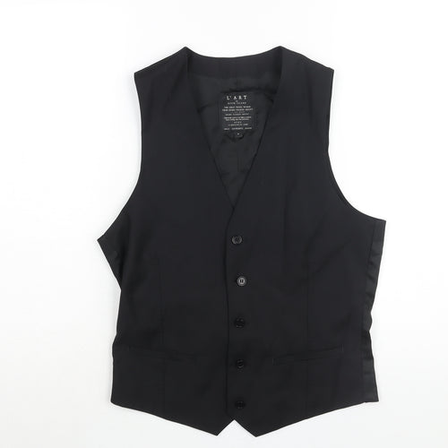 River Island Mens Black Wool Jacket Suit Waistcoat Size S Regular