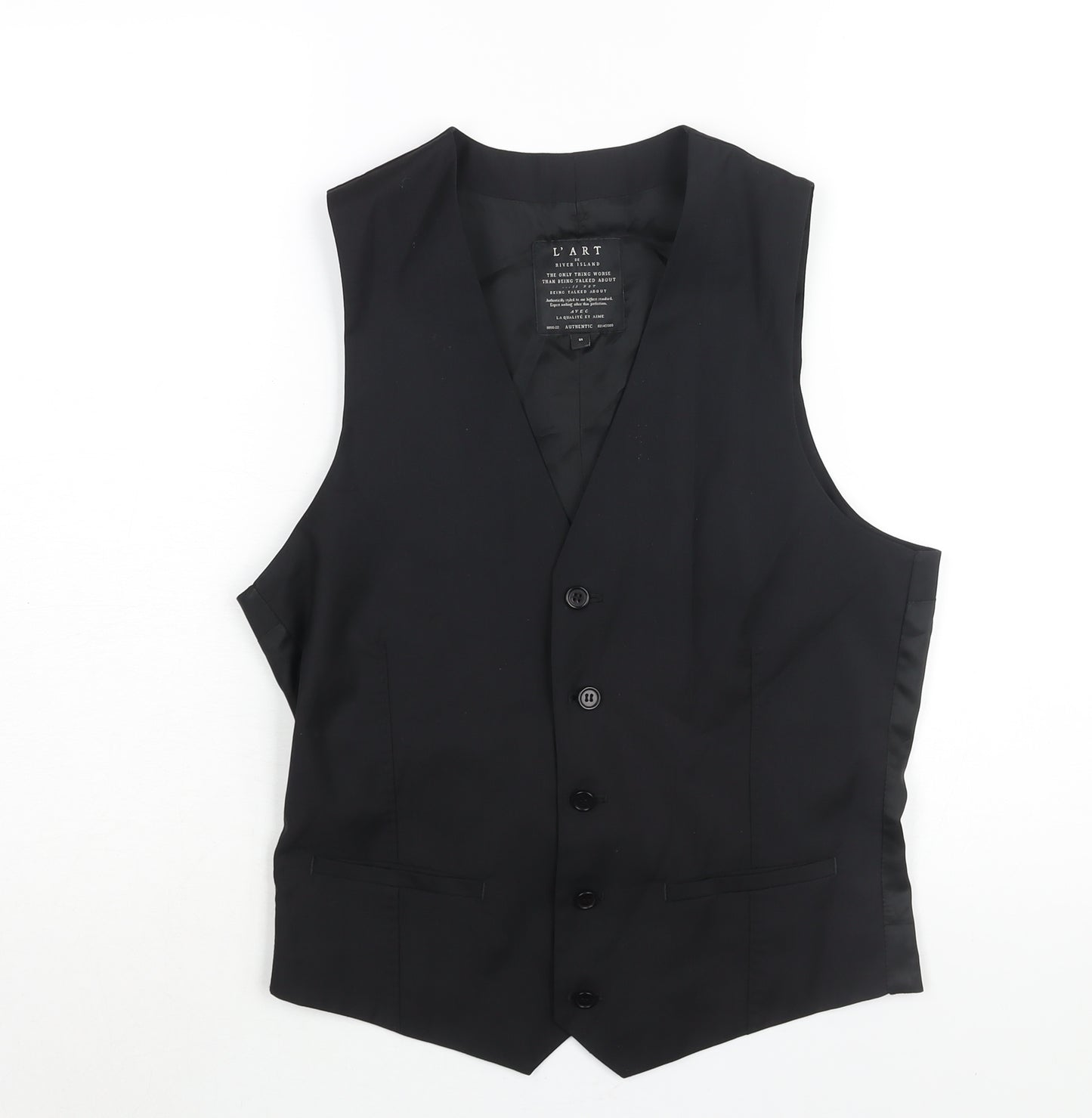 River Island Mens Black Wool Jacket Suit Waistcoat Size S Regular