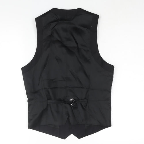 River Island Mens Black Wool Jacket Suit Waistcoat Size S Regular