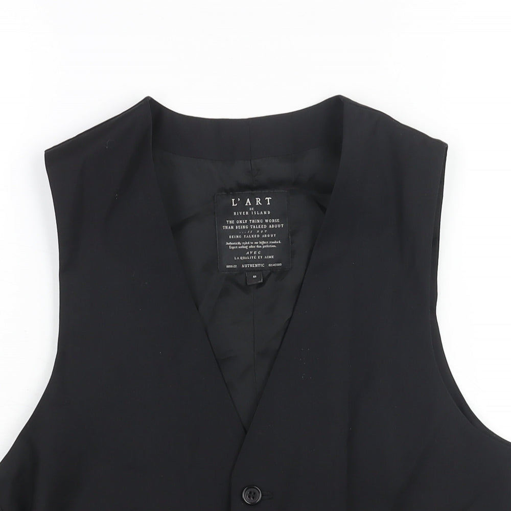 River Island Mens Black Wool Jacket Suit Waistcoat Size S Regular