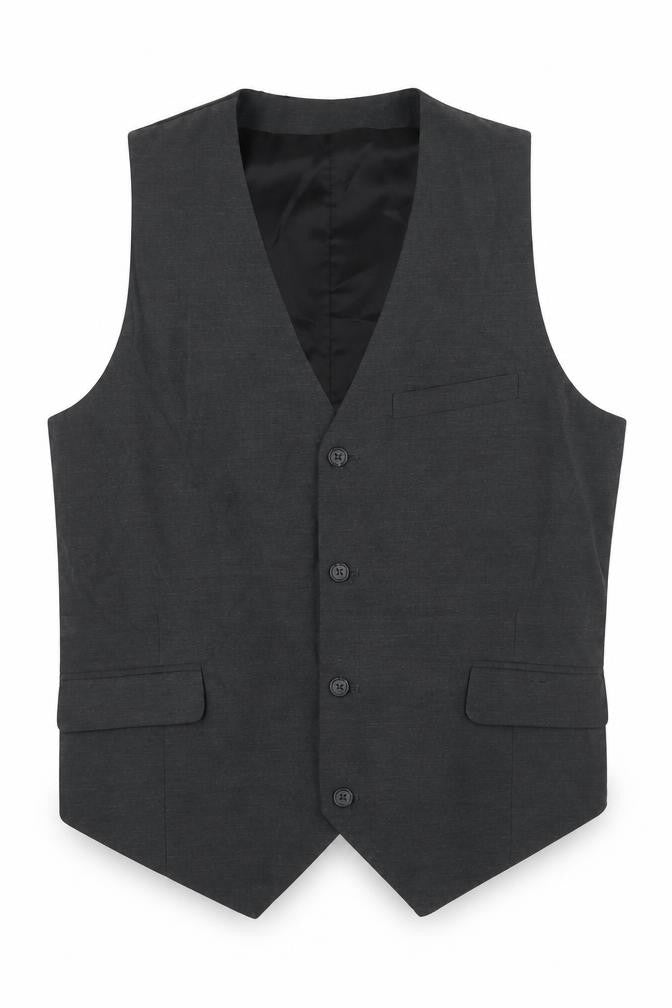 Front view of ASOS men’s grey polyester jacket suit waistcoat, size 40, regular