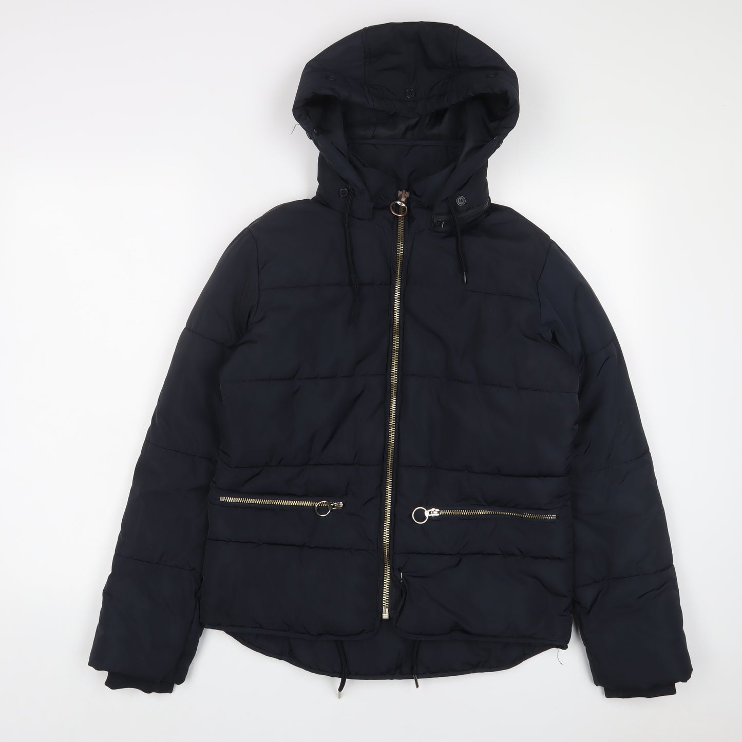 Topshop Womens Blue Quilted Coat Size 6 Zip - Zip Pockets
