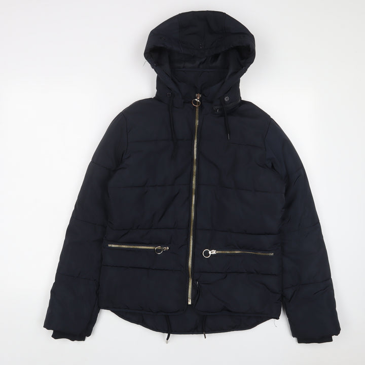 Topshop Womens Blue Quilted Coat Size 6 Zip - Zip Pockets