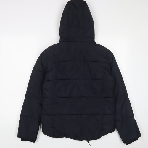 Topshop Womens Blue Quilted Coat Size 6 Zip - Zip Pockets