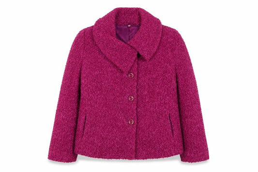 Front view of EWM women’s purple jacket, size UK 14, button