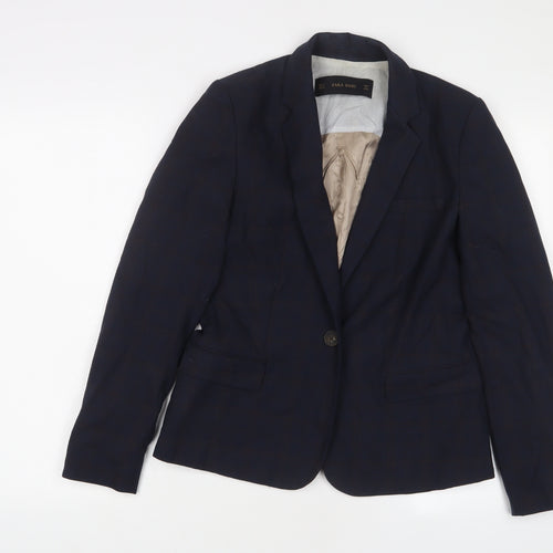 Zara Womens Blue Plaid Jacket Blazer Size S Button