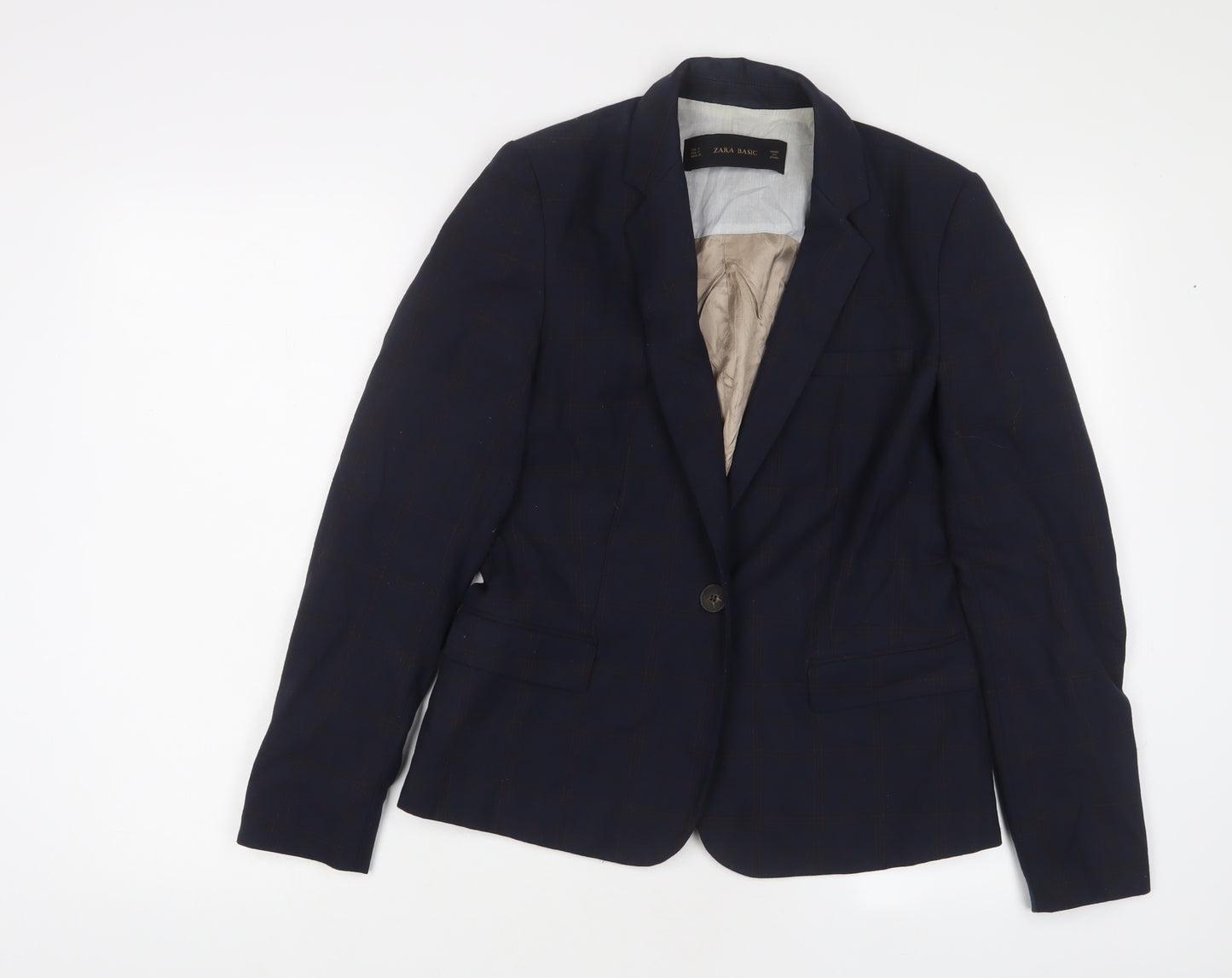 Zara Womens Blue Plaid Jacket Blazer Size S Button