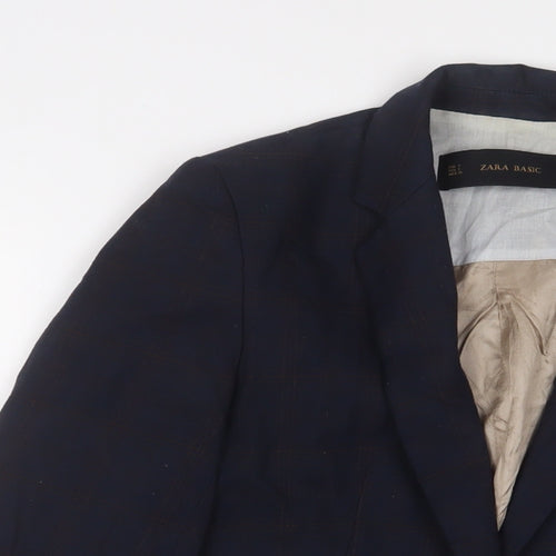 Zara Womens Blue Plaid Jacket Blazer Size S Button