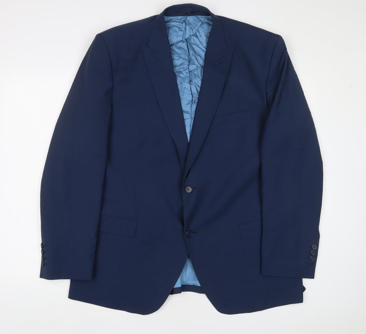 Saint Hilaire Mens Blue Polyester Jacket Suit Jacket Size 46 Regular