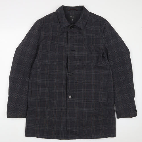 Marks and Spencer Mens Grey Plaid Jacket Coat Size M Button - Pockets