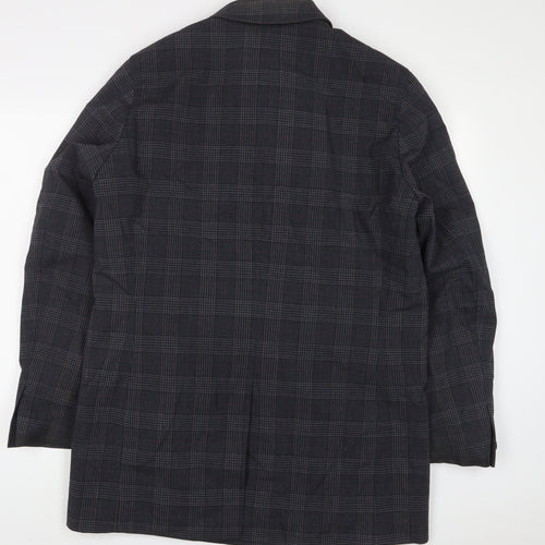 Marks and Spencer Mens Grey Plaid Jacket Coat Size M Button - Pockets