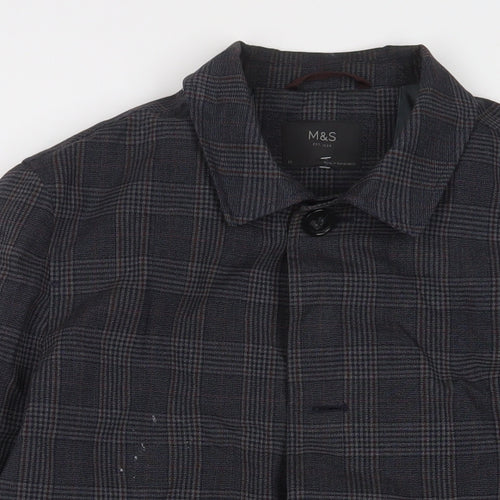 Marks and Spencer Mens Grey Plaid Jacket Coat Size M Button - Pockets