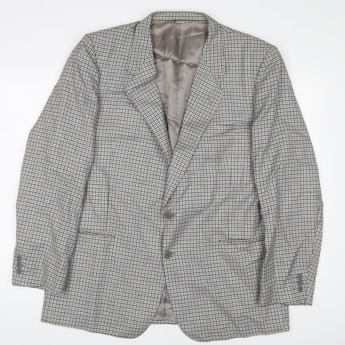 Sergio Valentino Mens Grey Plaid Wool Jacket Suit Jacket Size 44 Regular
