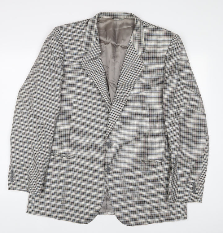 Sergio Valentino Mens Grey Plaid Wool Jacket Suit Jacket Size 44 Regular