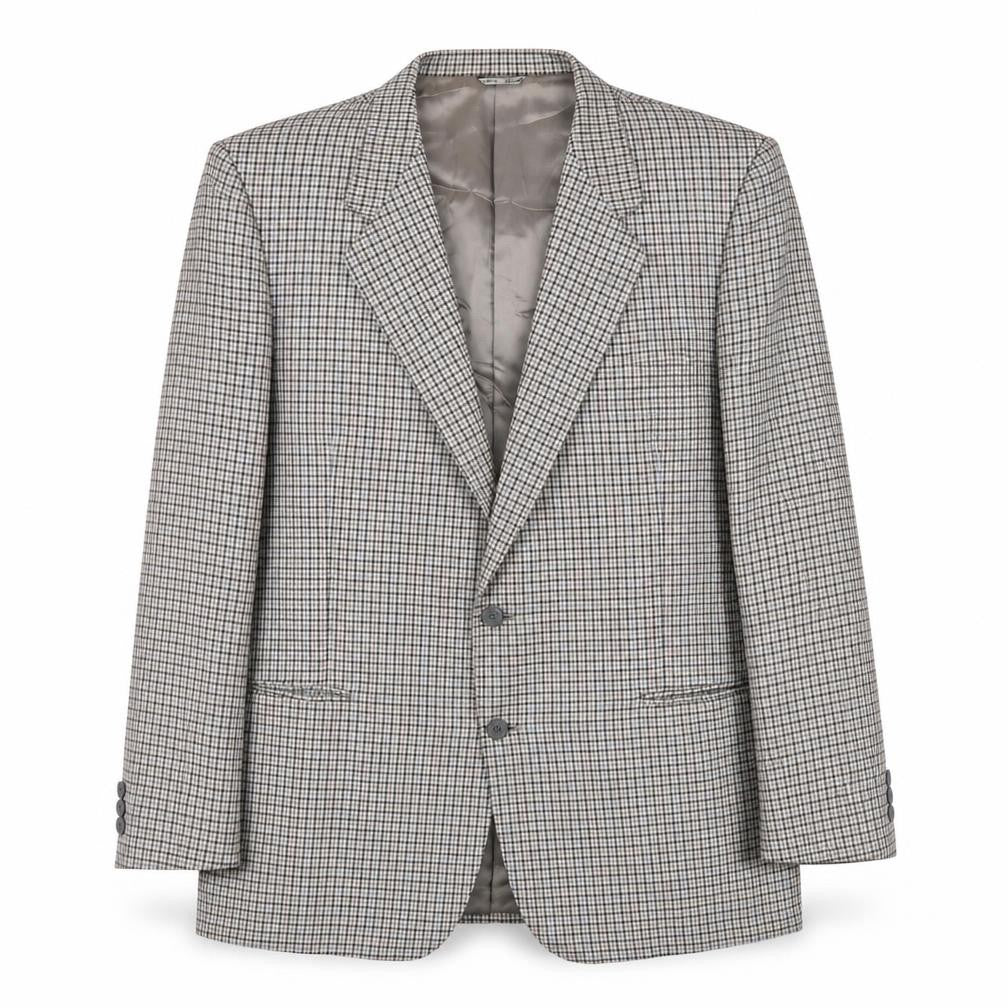 Front view of Sergio Valentino men’s grey plaid wool jacket suit jacket, size 44, regular