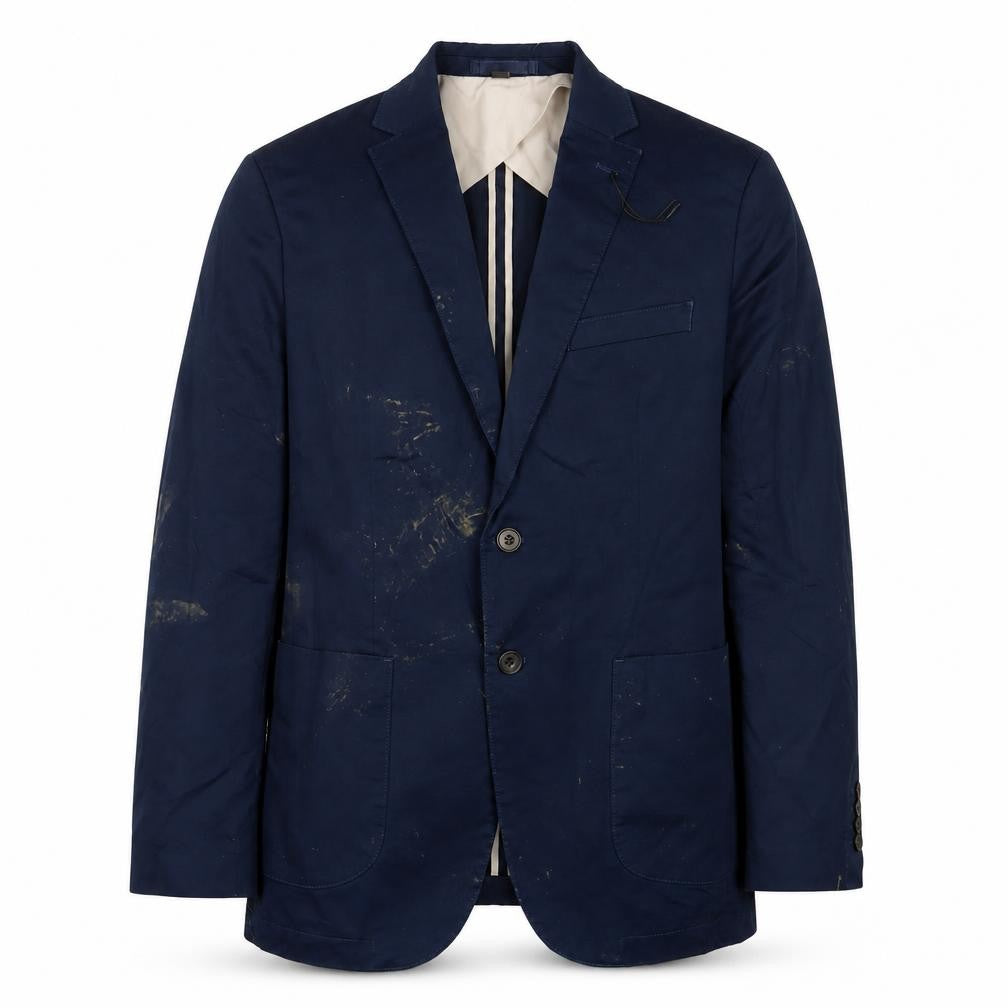 Front view of Marks & Spencer men’s blue cotton jacket suit jacket, size 40, regular