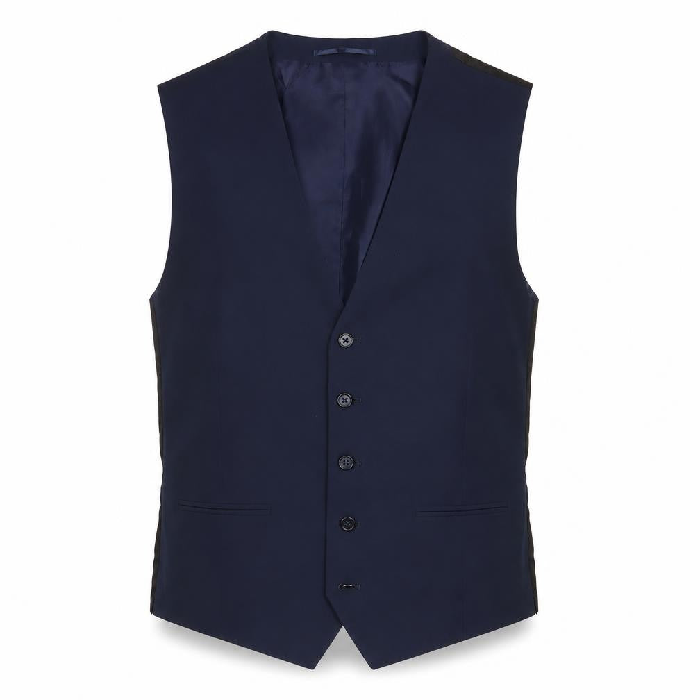 Front view of Ventura men’s blue polyester jacket suit waistcoat, size 42, regular