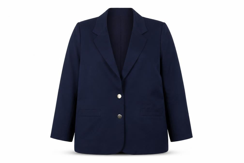 Front view of Citilities women’s blue jacket blazer, size UK 14, button