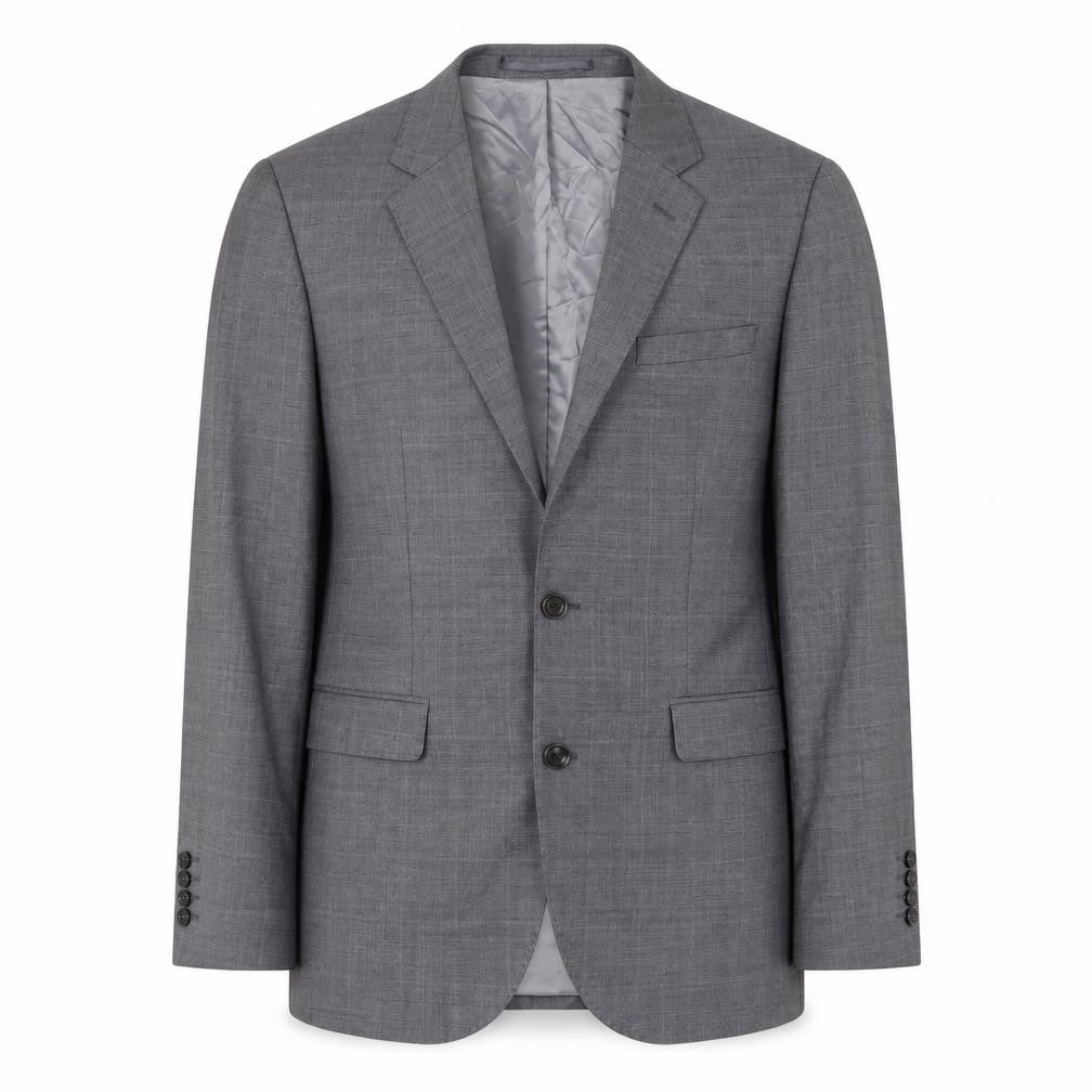 Front view of John Lewis men’s grey wool jacket suit jacket, size 38, regular