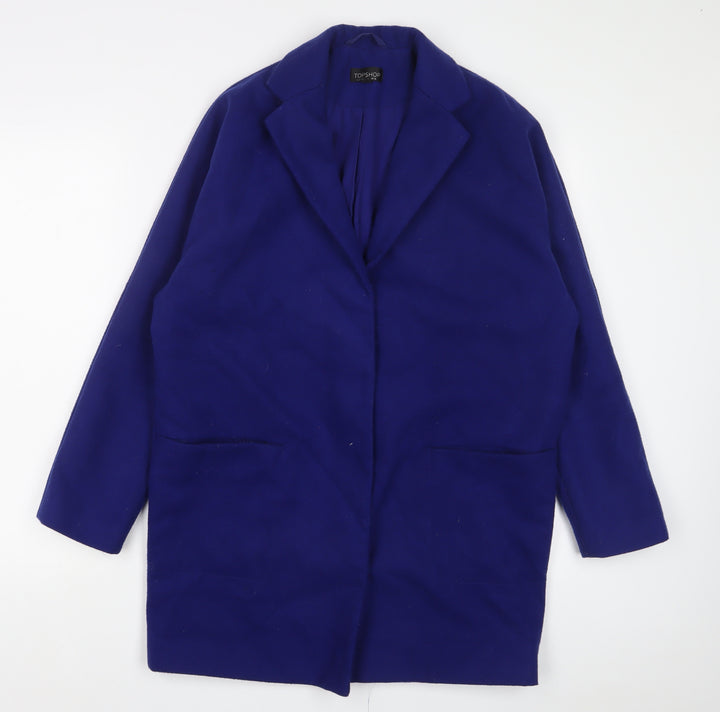 Topshop Womens Blue Overcoat Coat Size 10 Snap