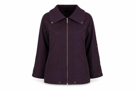 Front view of Autograph women’s purple jacket, size UK 12, zip