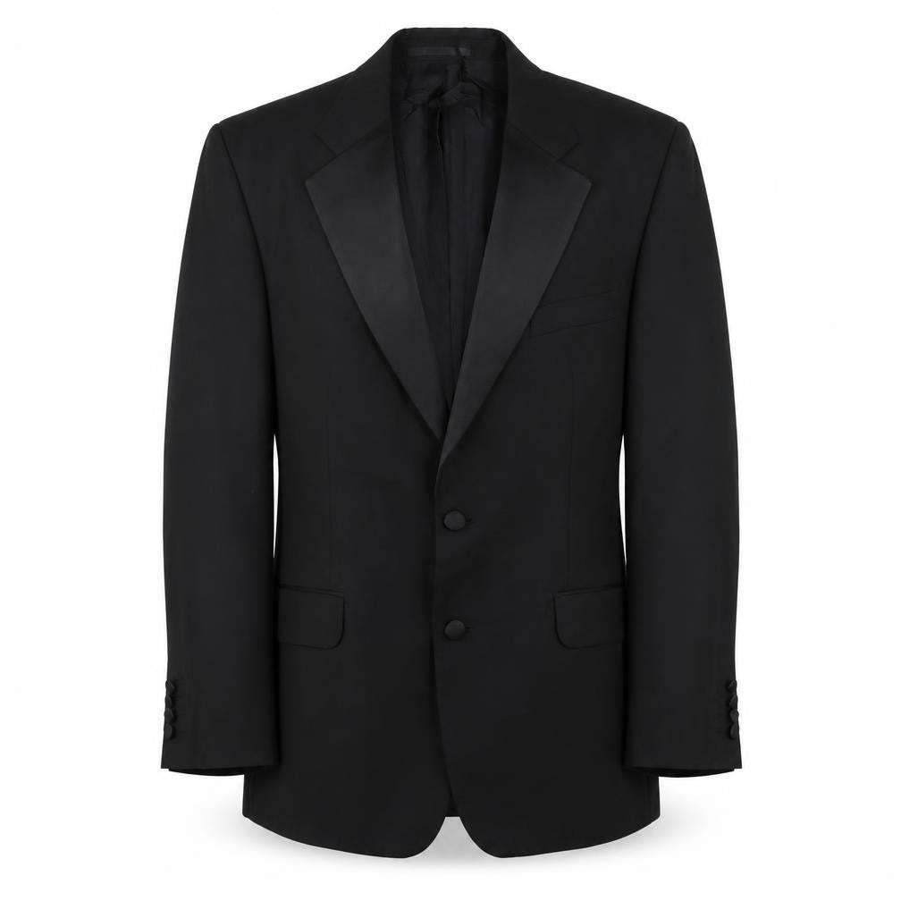 Front view of Mr Harry men’s black wool jacket suit jacket, size 42, regular