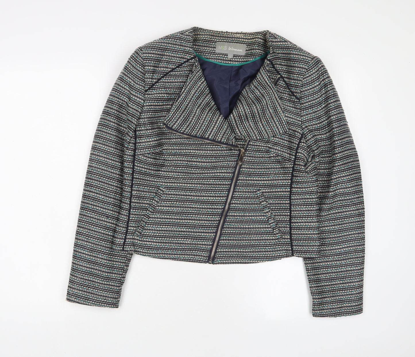 Marks and Spencer Womens Grey Geometric Jacket Size 14 Zip