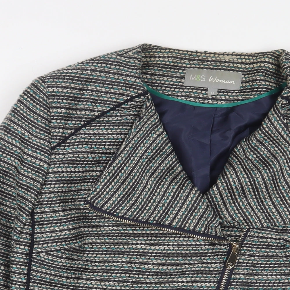 Marks and Spencer Womens Grey Geometric Jacket Size 14 Zip