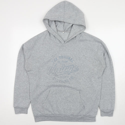 Vintage Womens Grey Polyester Pullover Hoodie Size L Pullover