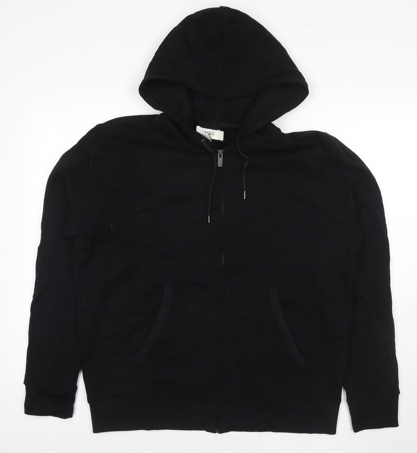 Marks and Spencer Mens Black Cotton Pullover Hoodie Size L