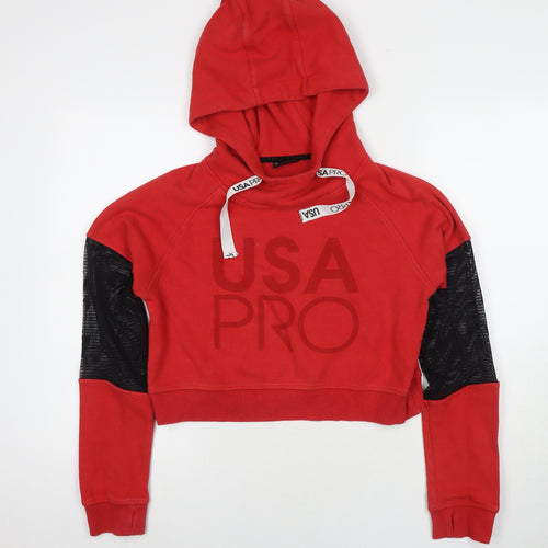USA Pro Womens Red Cotton Pullover Hoodie Size 10 Pullover - Logo