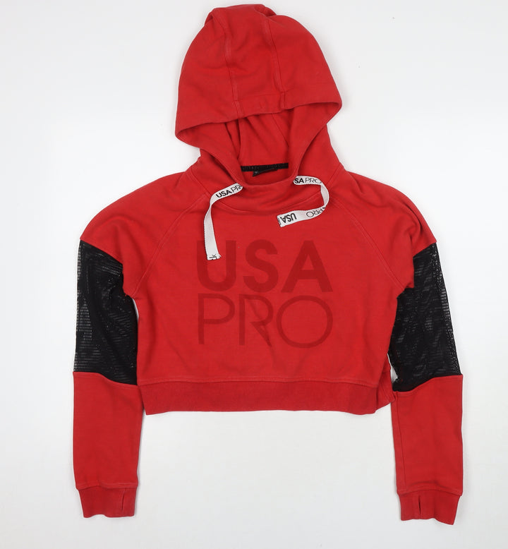 USA Pro Womens Red Cotton Pullover Hoodie Size 10 Pullover - Logo