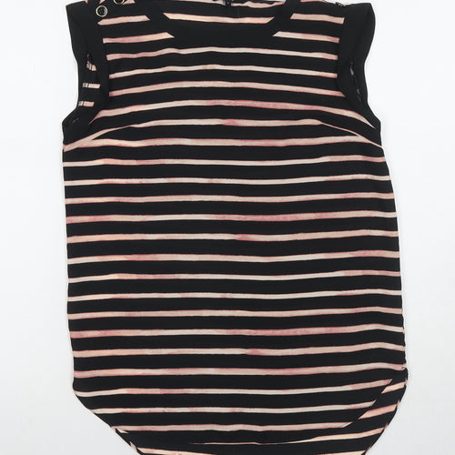 NEXT Womens Black Striped Polyester Basic Tank Size 6 Round Neck