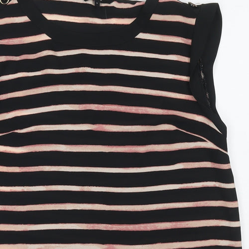 NEXT Womens Black Striped Polyester Basic Tank Size 6 Round Neck